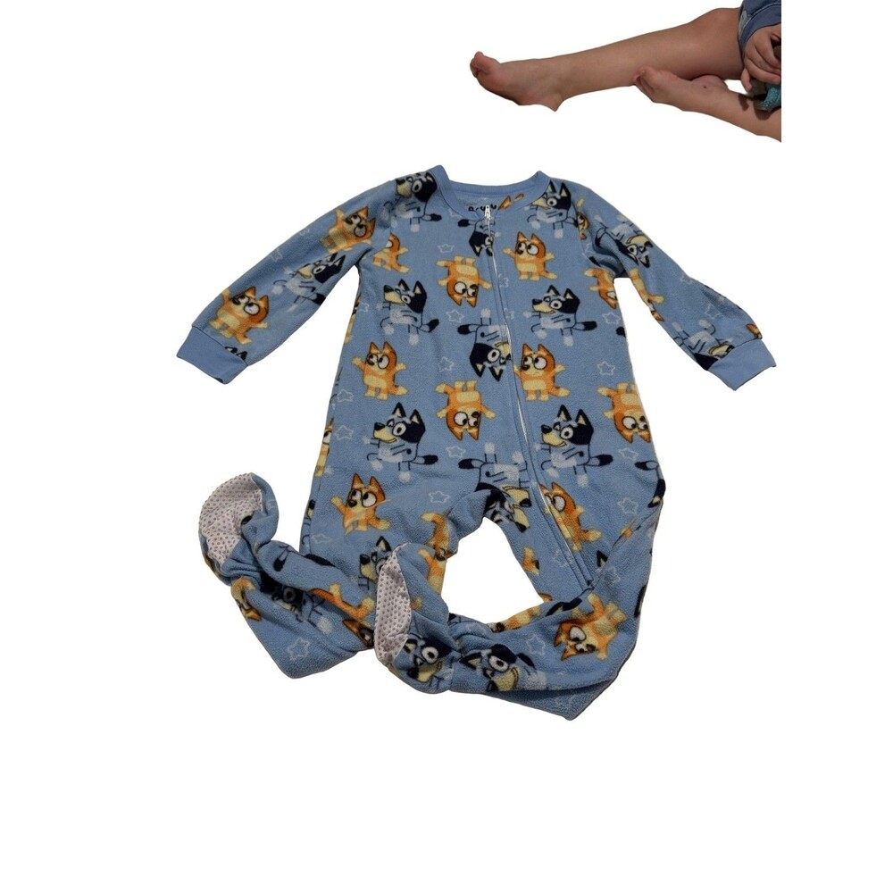Bluey Footed Pajamas 4T Blue One Piece Zipper Flame Resistant Toddler Winter